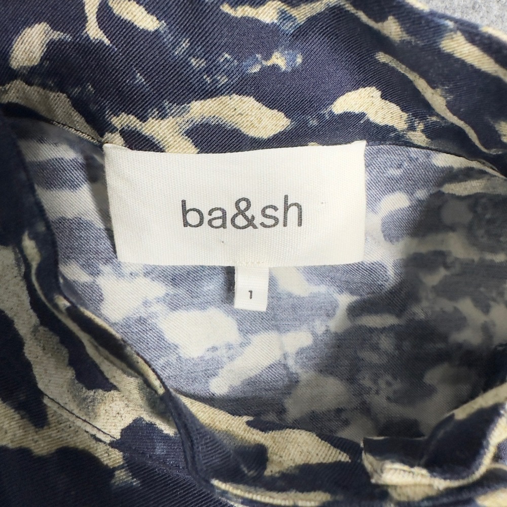 Ba&sh Alejandro Shirt Womens 1/US 4 Blue Cream Abstract High Neck Dark Romantic - Picture 6 of 11